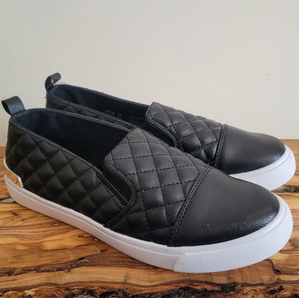 Black Quilted Slip-On Sneakers
